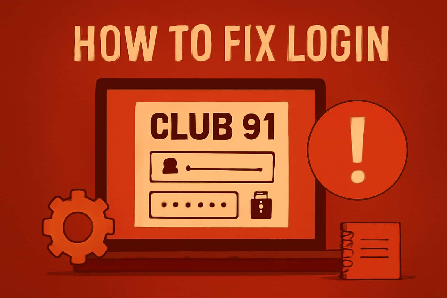 Informative scene depicting troubleshooting for Club 91 login issues.