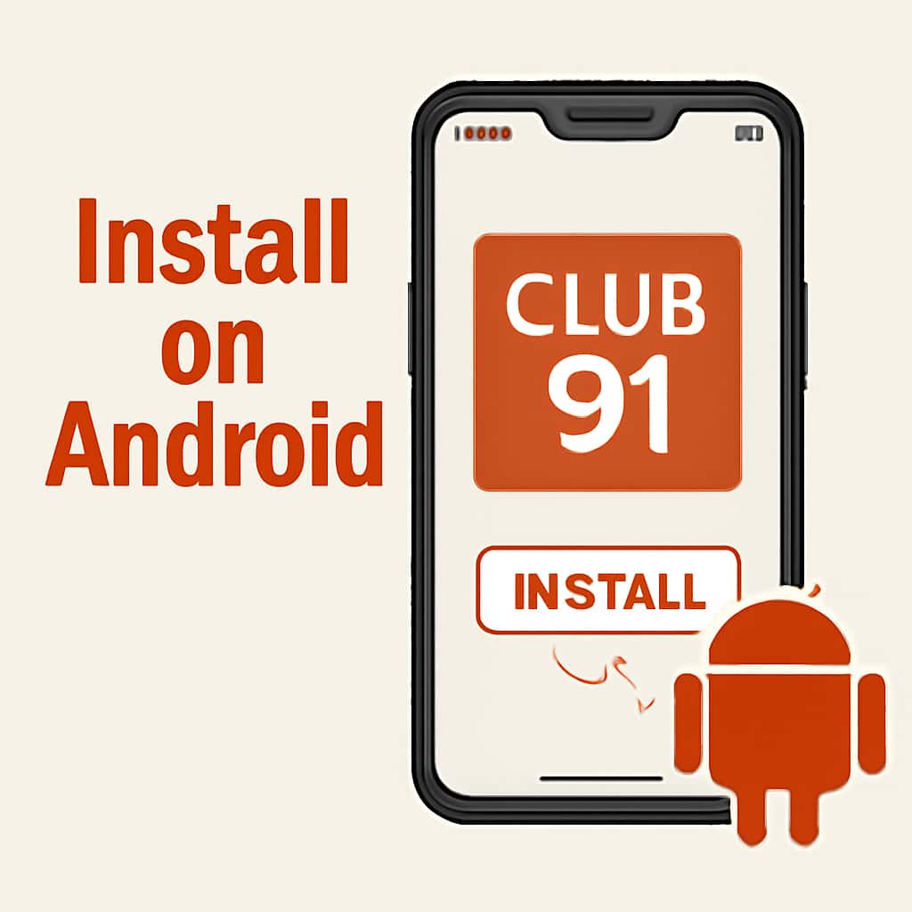Illustration explaining the steps to install Club 91 on Android.