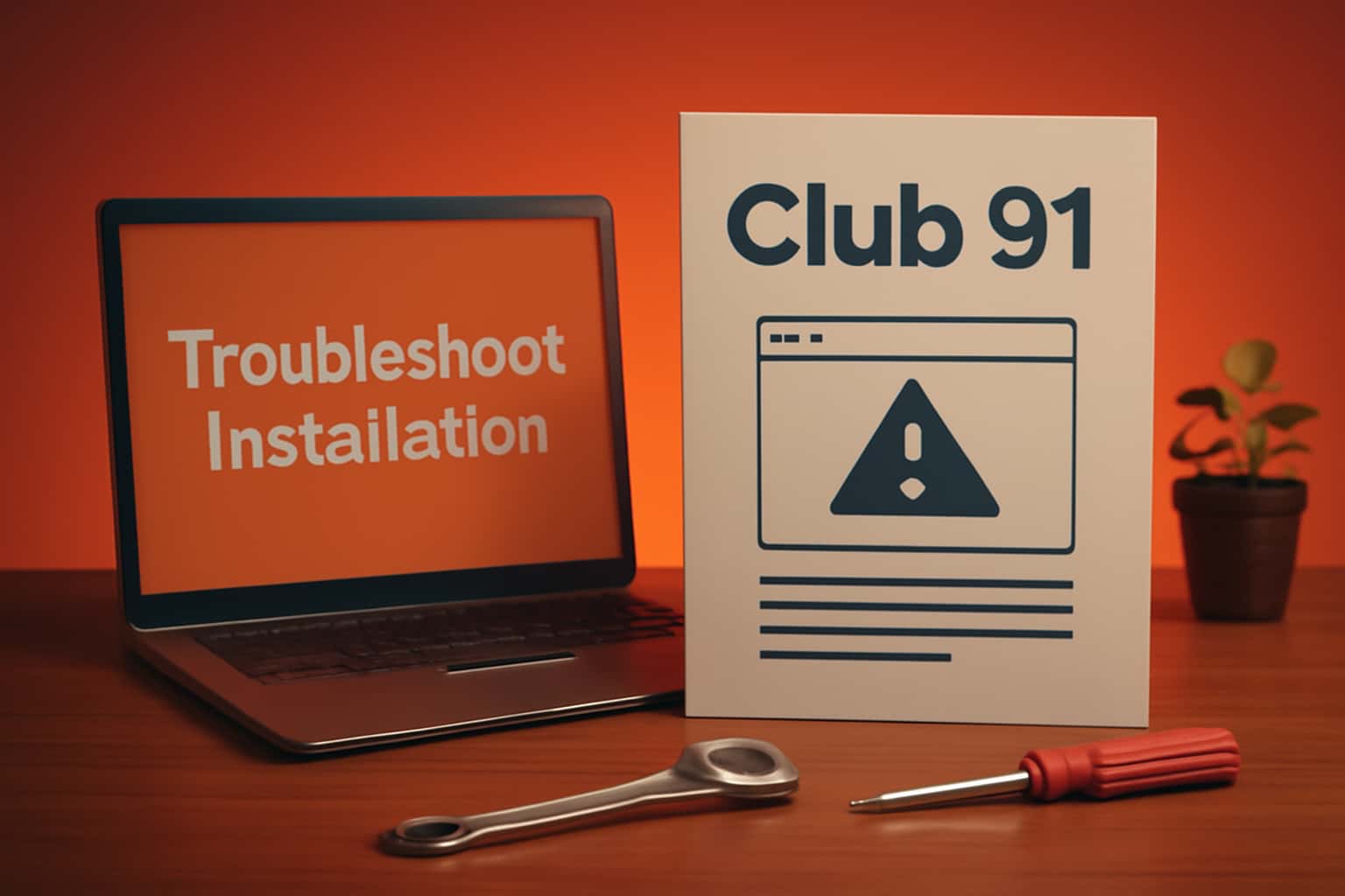 An informative scene showcasing steps to troubleshoot the installation of Club 91.